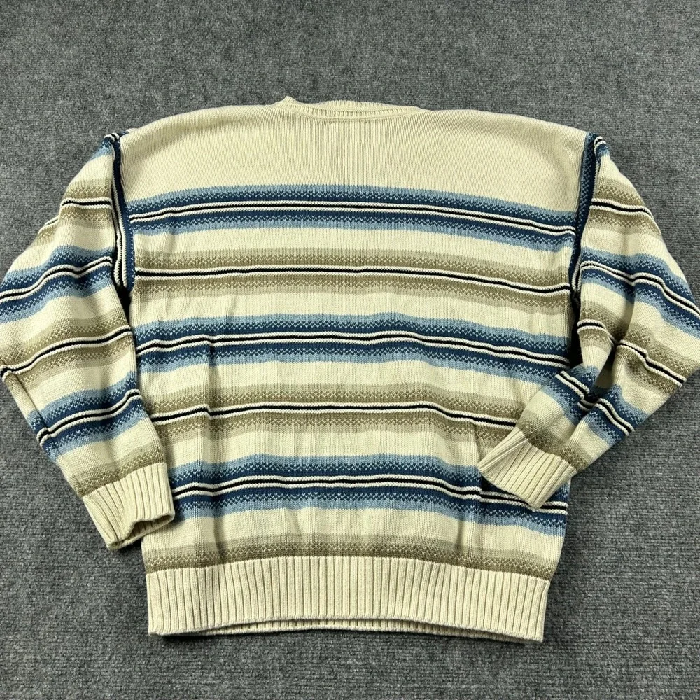 Jantzen Sweater Mens Large Grandpacore Striped Crewneck Knit Made in USA Vintage